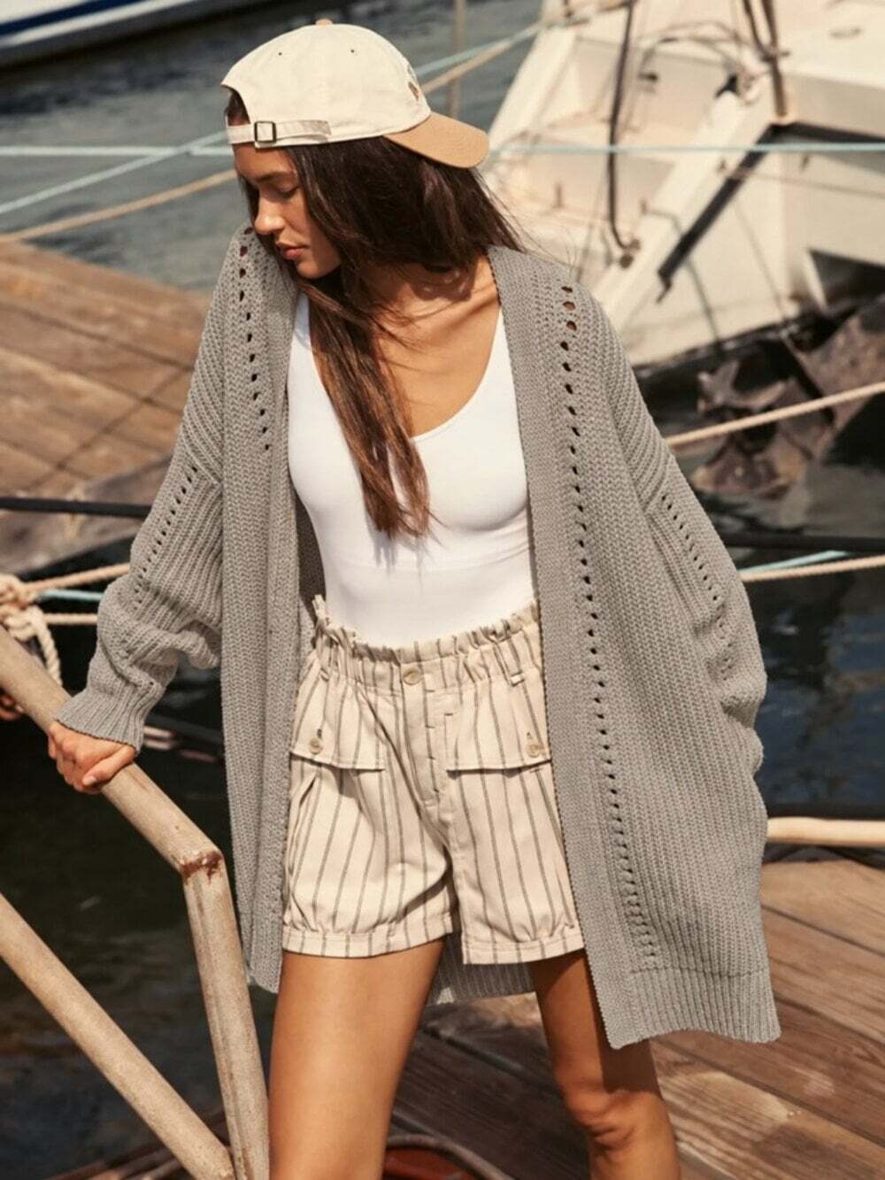 Free People Nightingale Oversized Cardigan Slouchy Silver Gleam Grey Size XS
